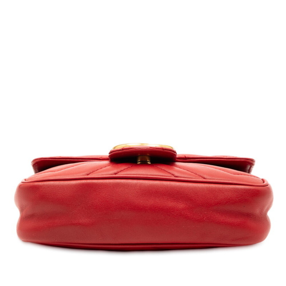GUCCI Red Leather GG Marmont Shoulder Bag - Picture 3 of 6